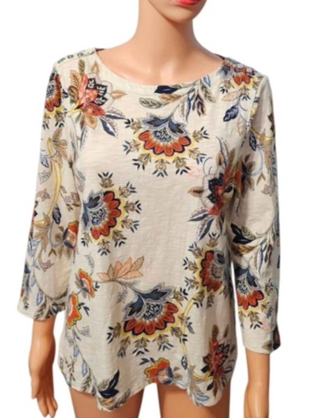 Chico's Cotton Palampore Floral Print Pullover Cottagecore Blouse Sz 1 (M)